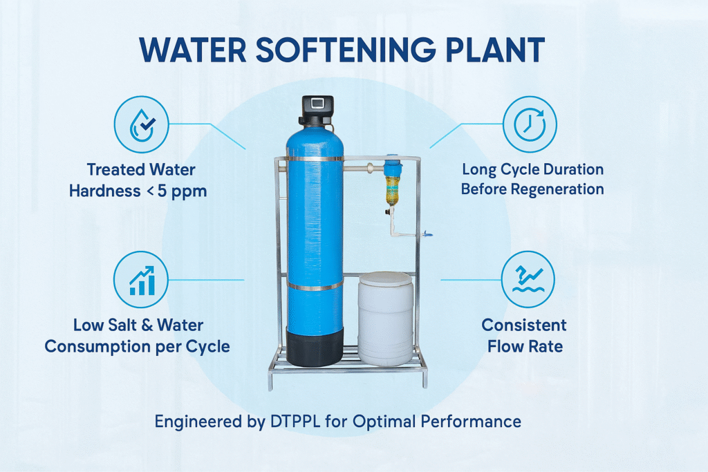 How is the performance of a Water Softening Plant measured?