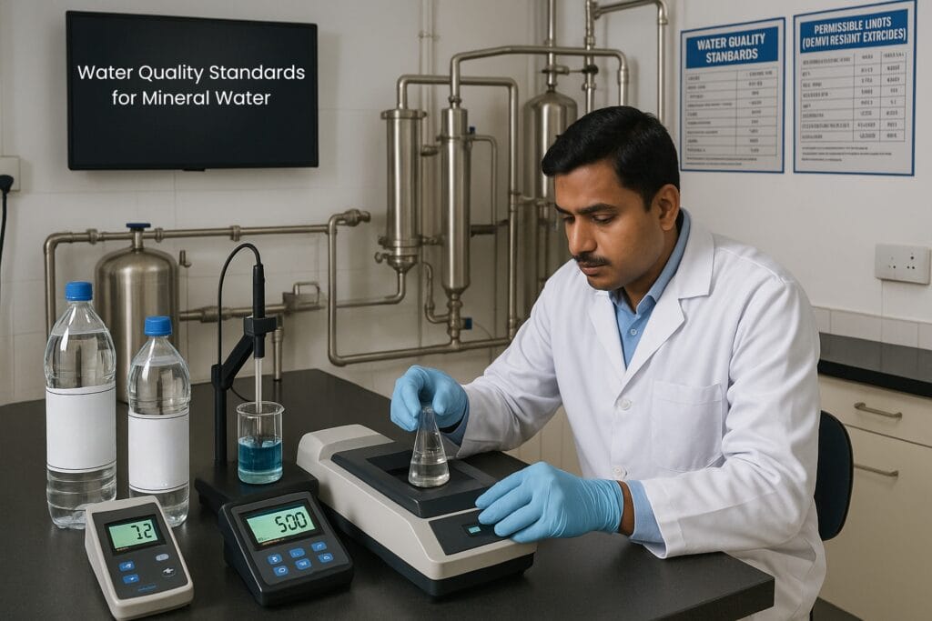 What are the water quality standards for mineral water in India?