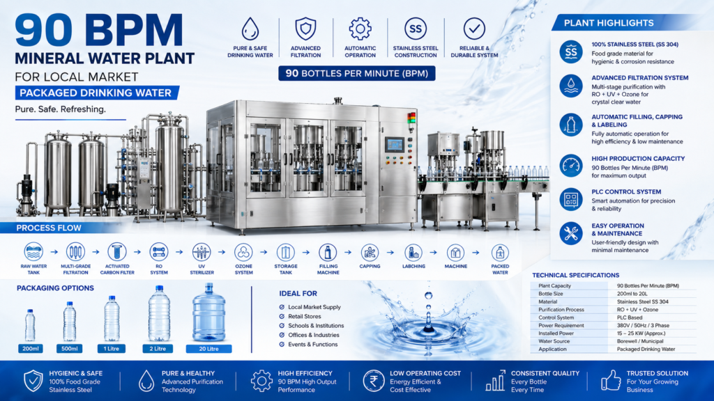 90BPM Mineral Water Plant for Local Market Packaged Drinking Water