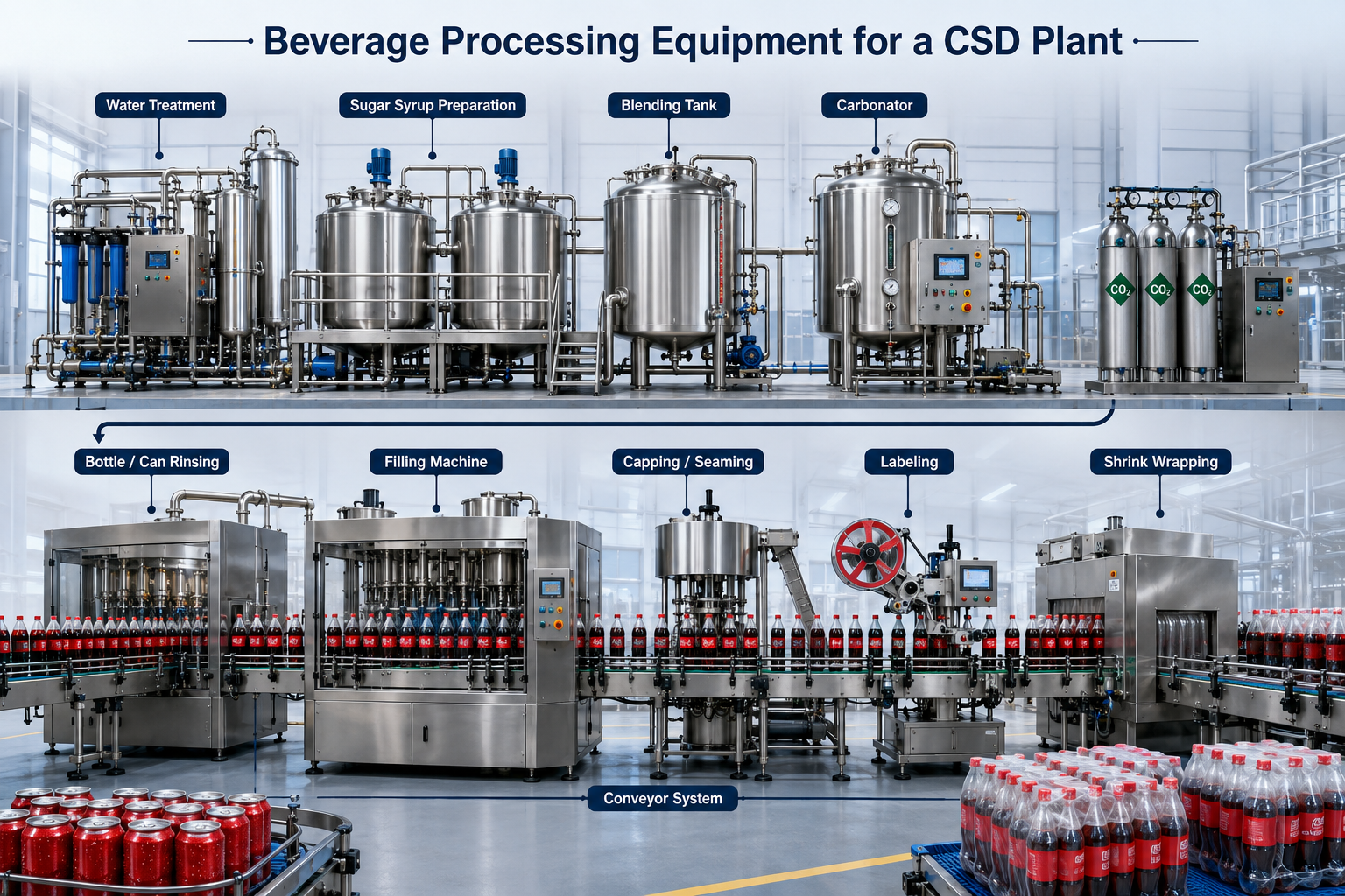 Beverage Processing Equipment for Carbonated Soft Drink Plant