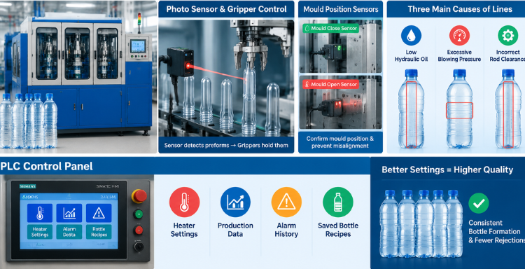 3 Cavity Blow Molding Machine Sensor & PLC Settings Guide