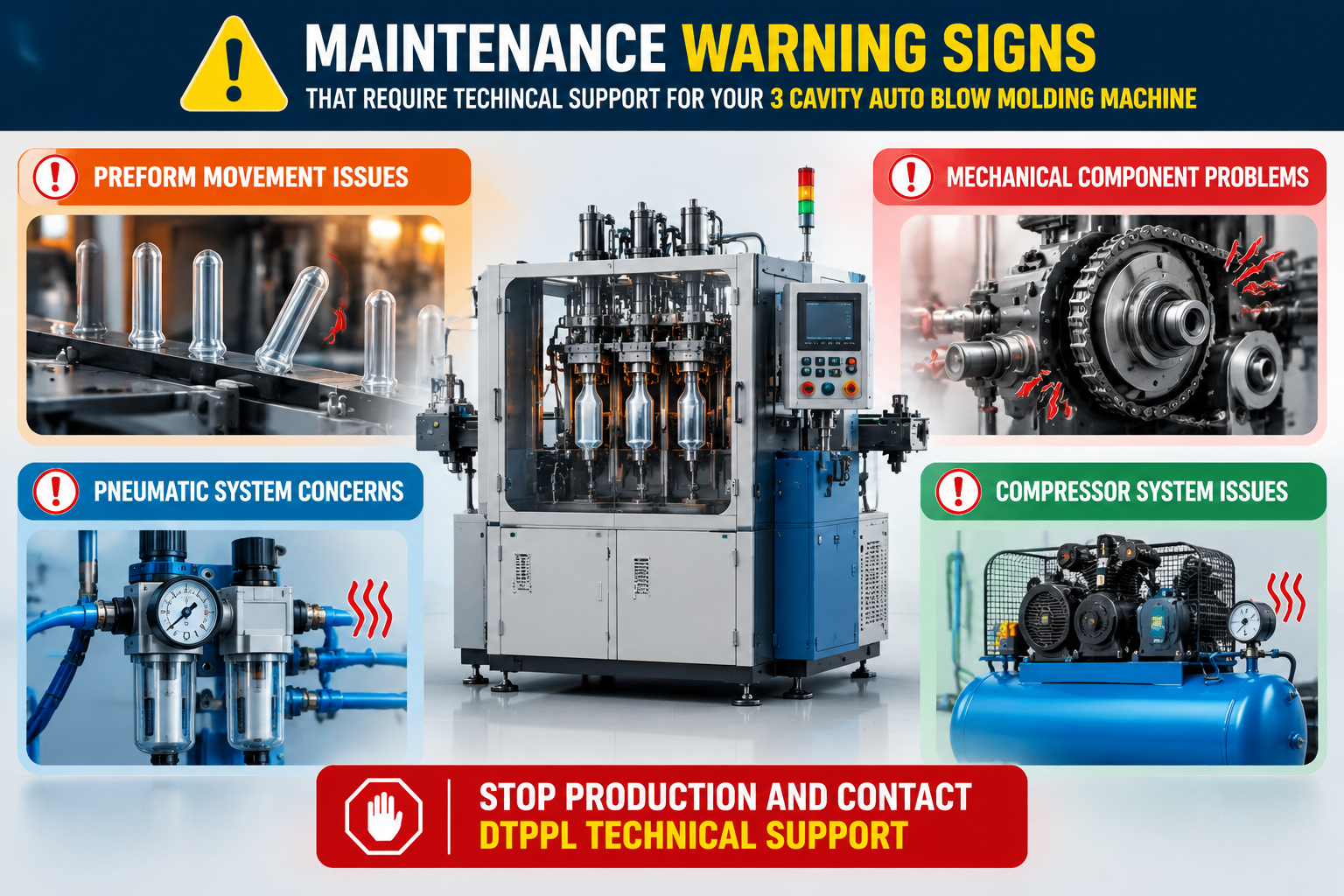 3 Cavity Auto Blow Molding Machine Troubleshooting & Maintenance